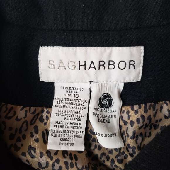Vintage Sag Harbor Black Wool Button Up Blazer Jacket Size 16 90s Leopard Print - Picture 5 of 6